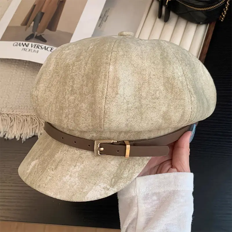 Vintage Suede Beret with Large Cap Dark Brown - Image 8