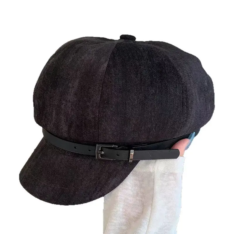 Vintage Suede Beret with Large Cap Dark Brown - Image 9