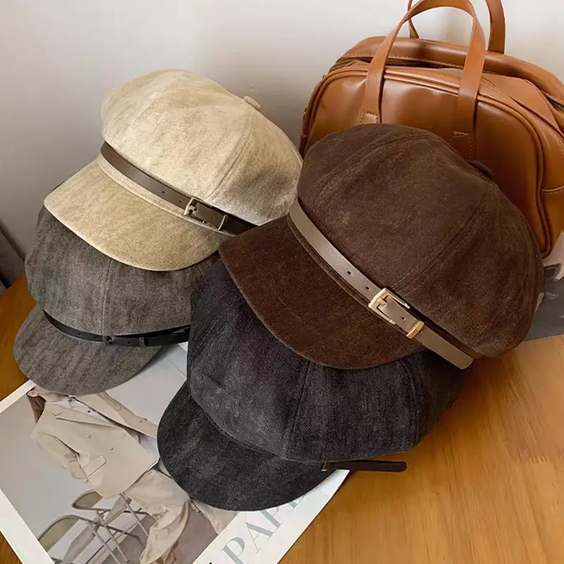 Vintage Suede Beret with Large Cap Dark Brown — feature 6