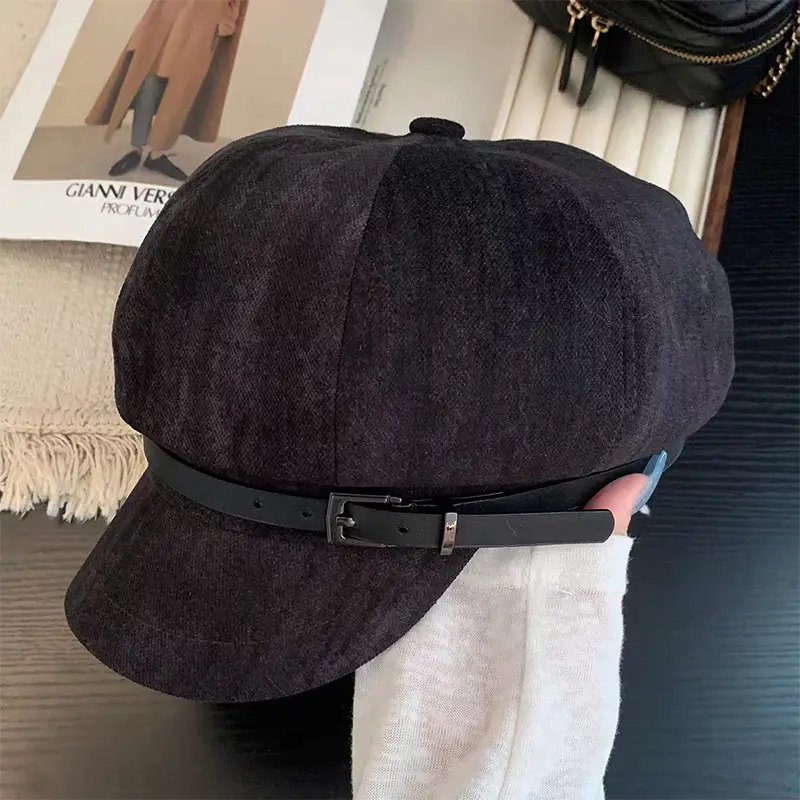Vintage Suede Beret with Large Cap Dark Brown - Image 2