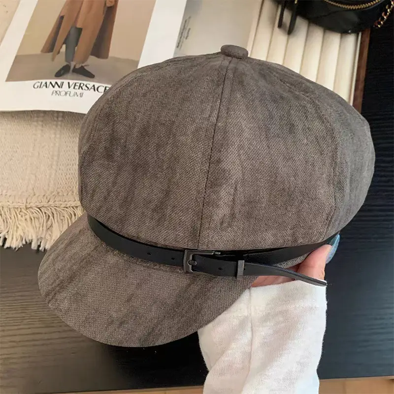 Vintage Suede Beret with Large Cap Dark Brown - Image 4