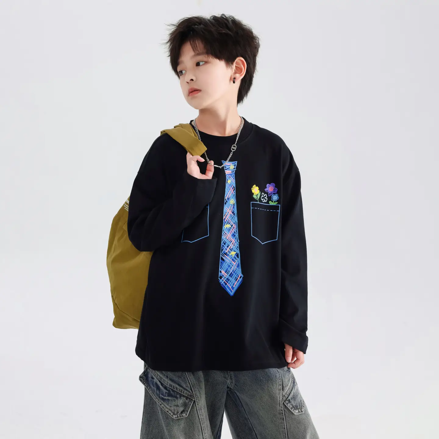 Boys White Tie Graffiti Long Sleeve T-Shirt 2025