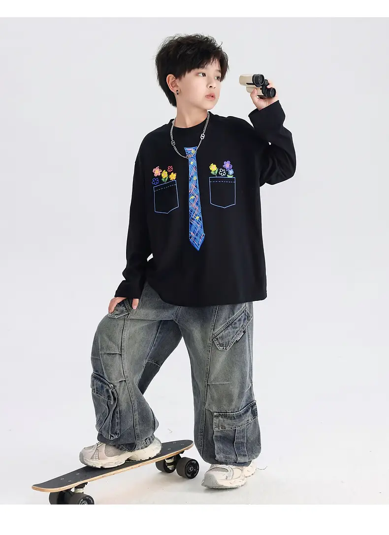 Boys White Tie Graffiti Long Sleeve T-Shirt 2025 — feature 13