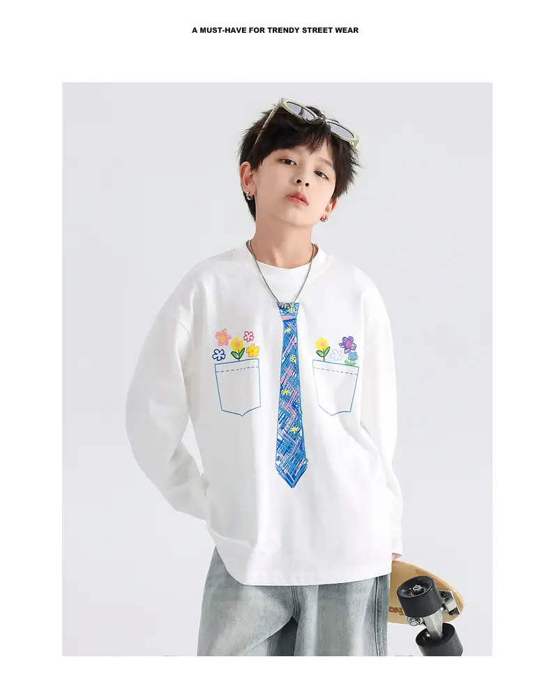 Boys White Tie Graffiti Long Sleeve T-Shirt 2025 — feature 2
