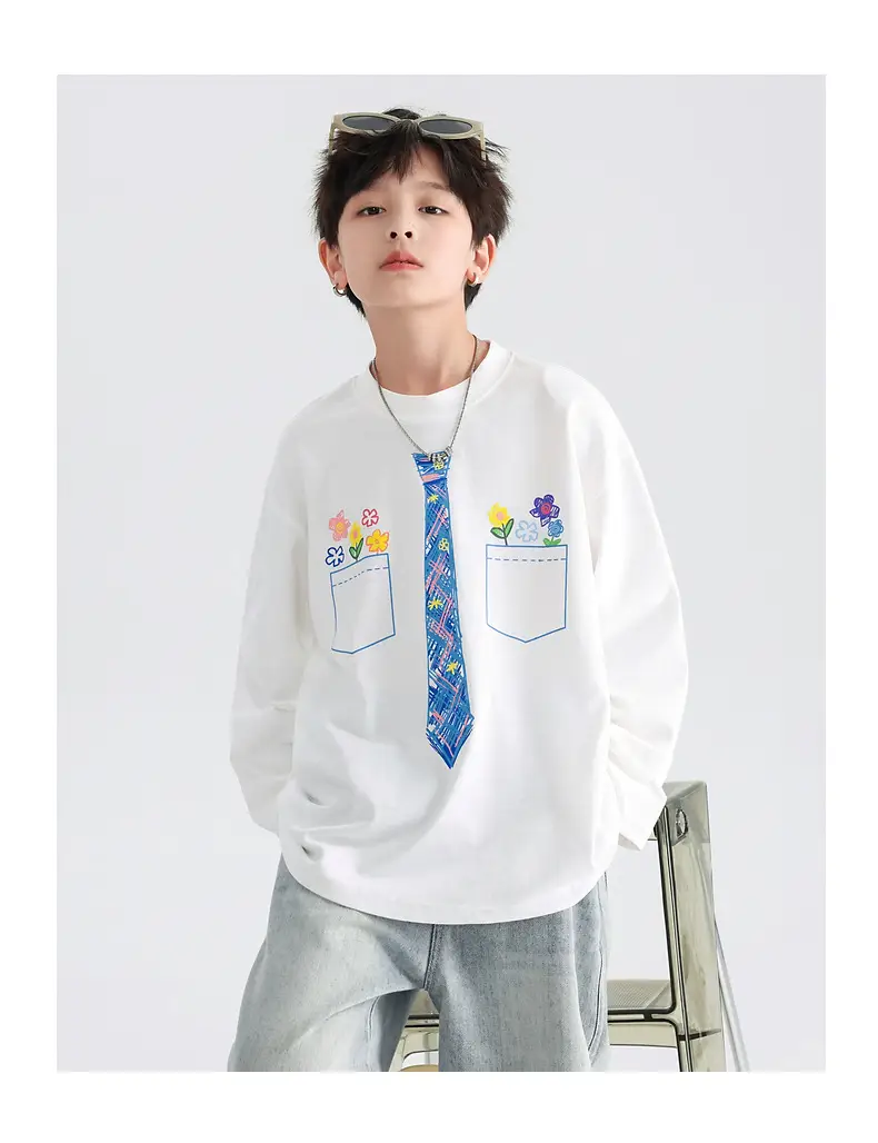 Boys White Tie Graffiti Long Sleeve T-Shirt 2025 — feature 22