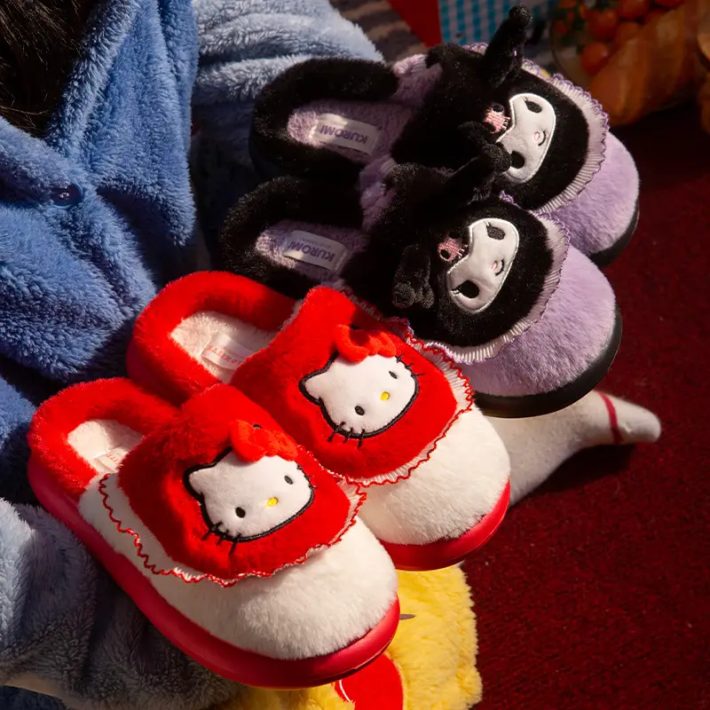 Sanrio Cotton Slippers for Women Autumn and Winter 2025 New Indoor Home Non-Slip Cotton Slippers Cute Silent Furry Slippers