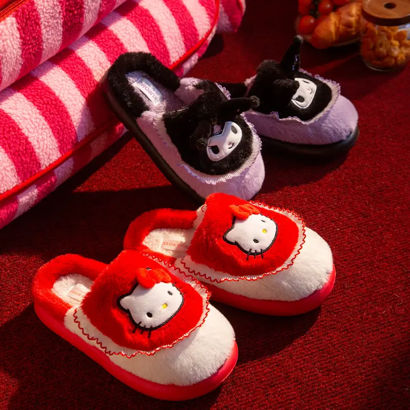 Sanrio Cotton Slippers for Women Autumn and Winter 2025 New Indoor Home Non-Slip Cotton Slippers Cute Silent Furry Slippers