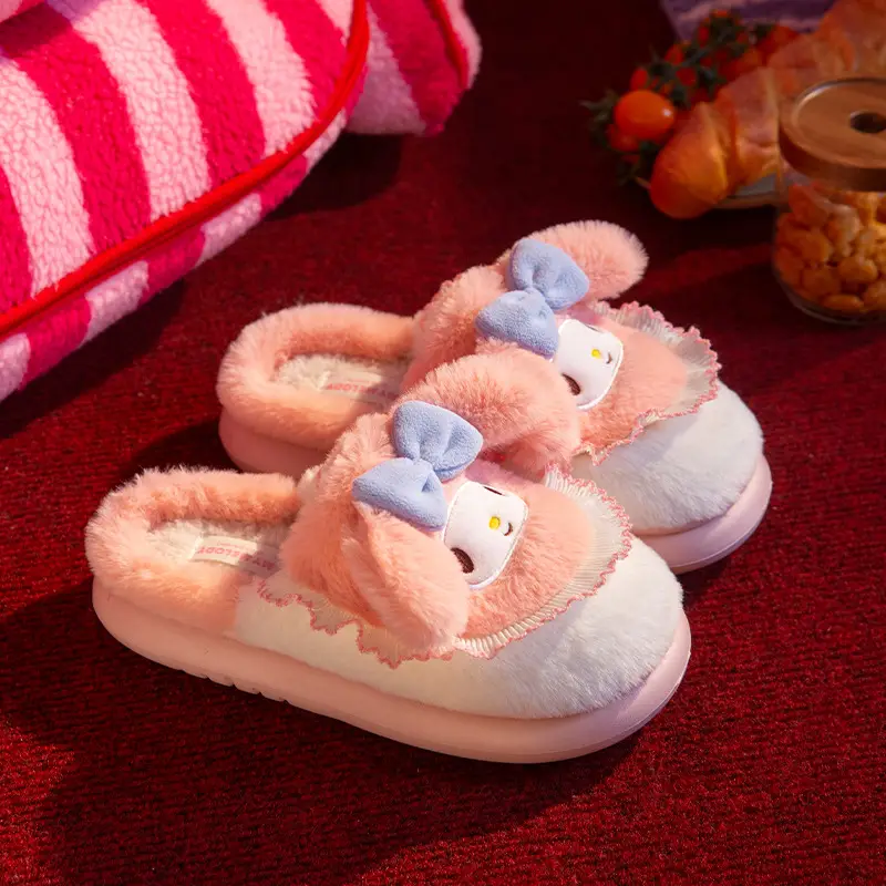 Sanrio Cotton Slippers for Women Autumn and Winter 2025 New Indoor Home Non-Slip Cotton Slippers Cute Silent Furry Slippers
