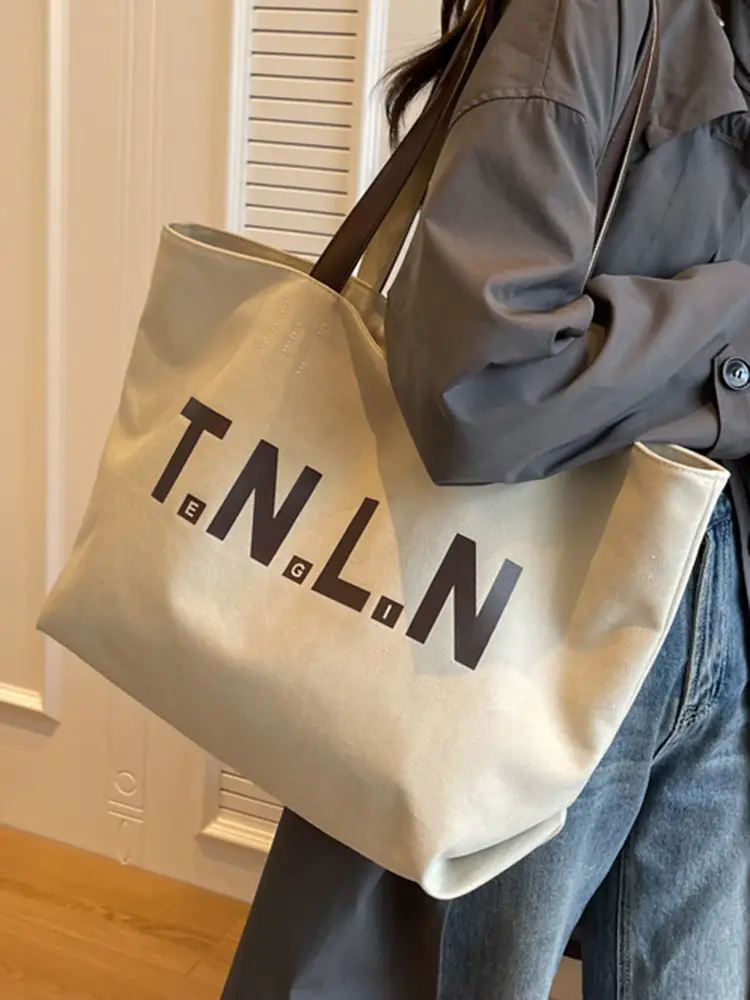 Women's Tan Canvas Shoulder Bag with Large Capacity - Image 6