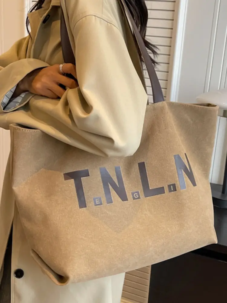 Women's Tan Canvas Shoulder Bag with Large Capacity - Image 7