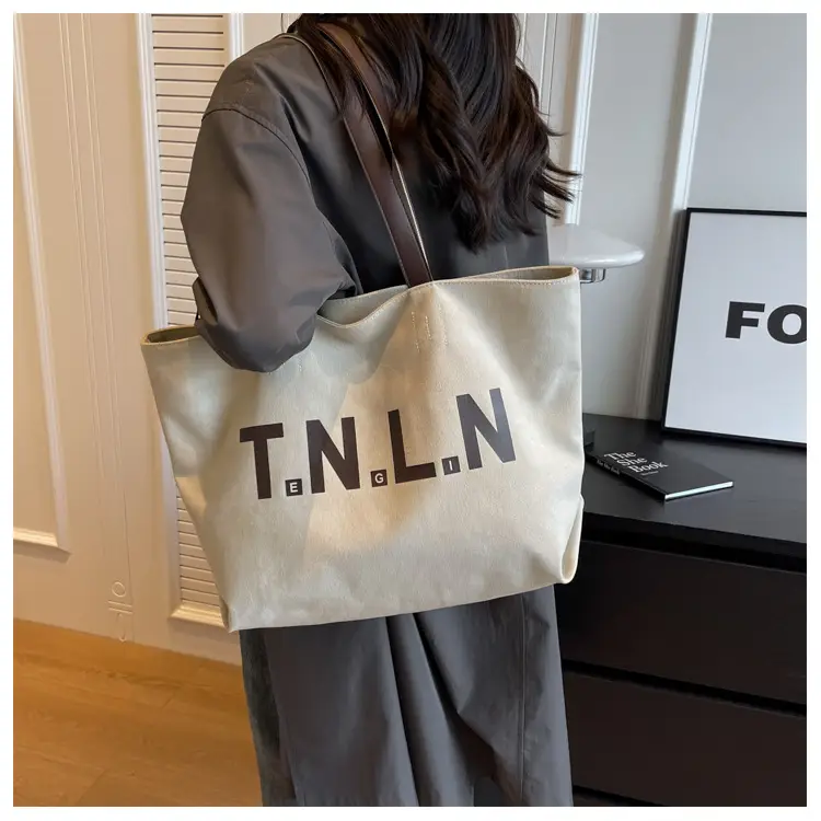 Women's Tan Canvas Shoulder Bag with Large Capacity — feature 17