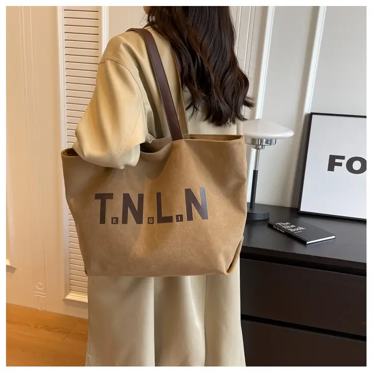Women's Tan Canvas Shoulder Bag with Large Capacity — feature 19