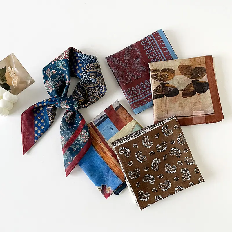 Silk Scarf with Retro Print for Women Autumn Winter - Image 25