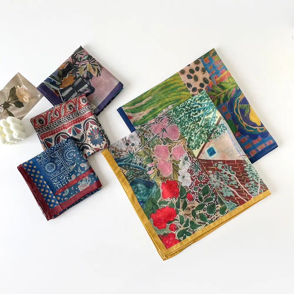 Silk Scarf with Retro Print for Women Autumn Winter - Image 26