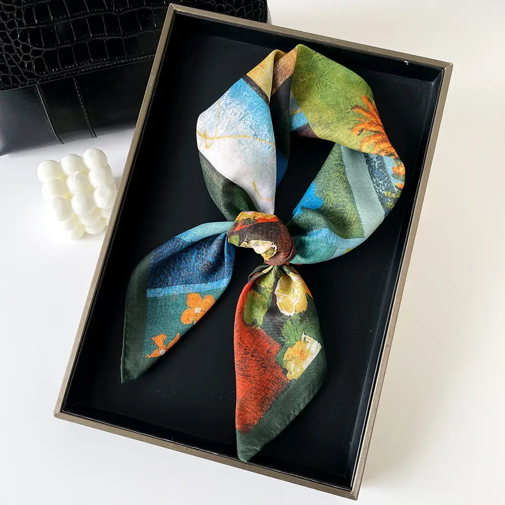 Silk Scarf with Retro Print for Women Autumn Winter — feature 28