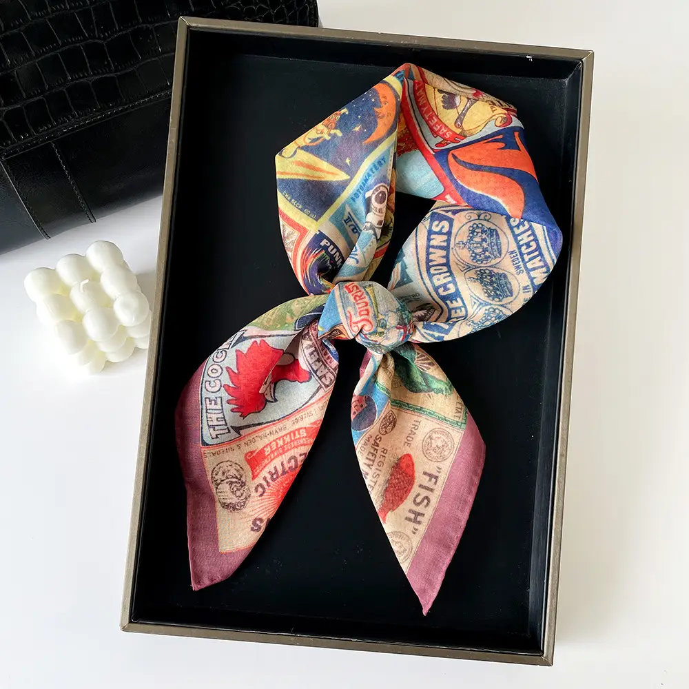 Silk Scarf with Retro Print for Women Autumn Winter — feature 31