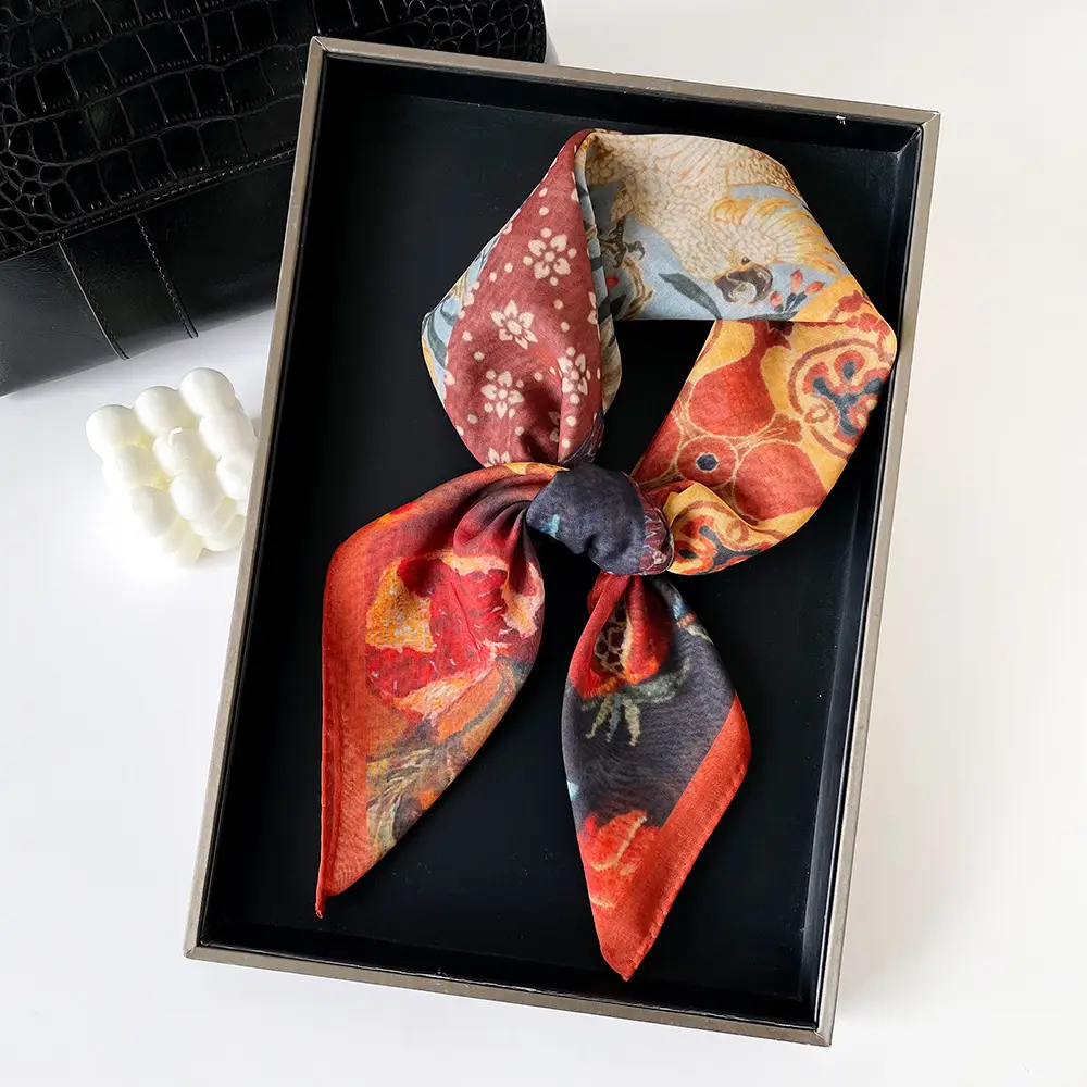 Silk Scarf with Retro Print for Women Autumn Winter — feature 33