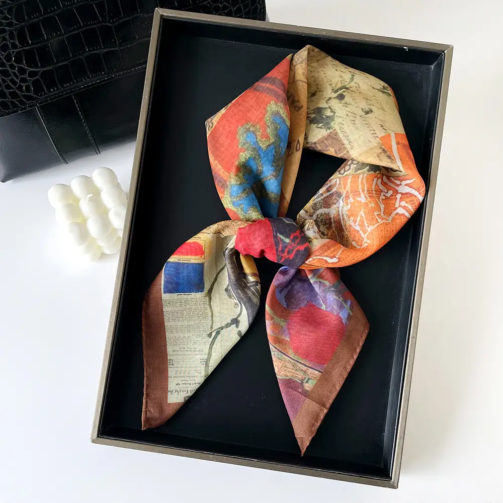 Silk Scarf with Retro Print for Women Autumn Winter — feature 34