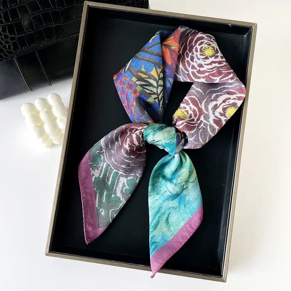 Silk Scarf with Retro Print for Women Autumn Winter — feature 36