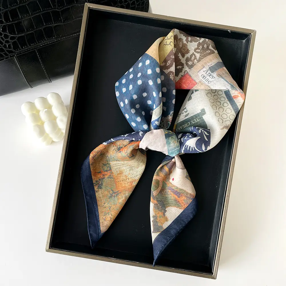 Silk Scarf with Retro Print for Women Autumn Winter — feature 41
