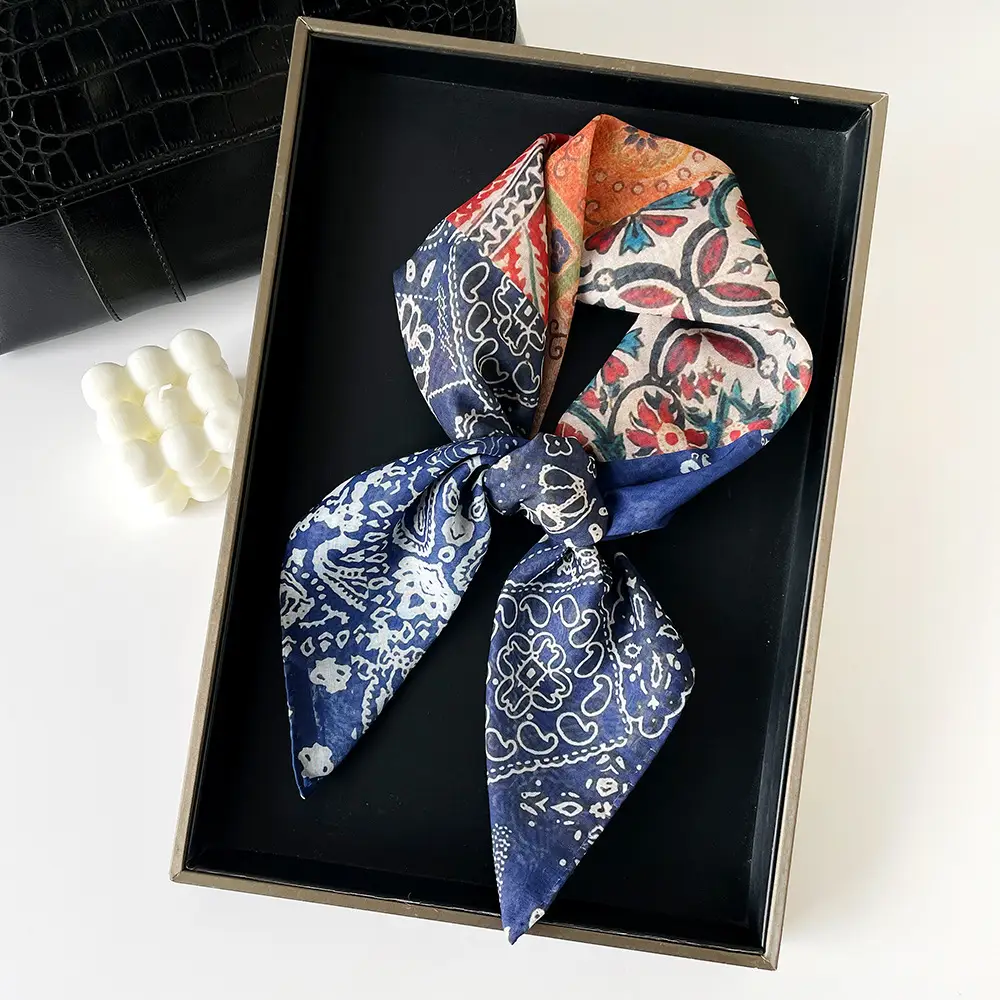 Silk Scarf with Retro Print for Women Autumn Winter — feature 45