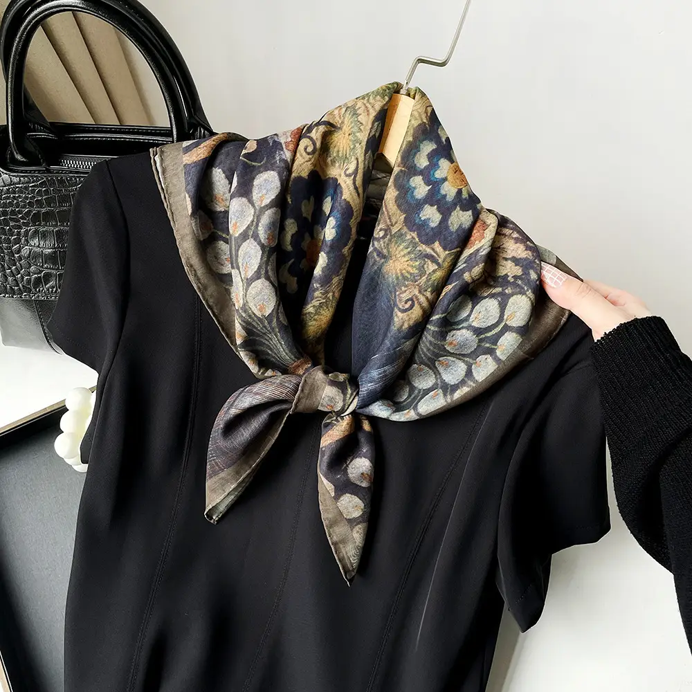Silk Scarf with Retro Print for Women Autumn Winter - Image 11