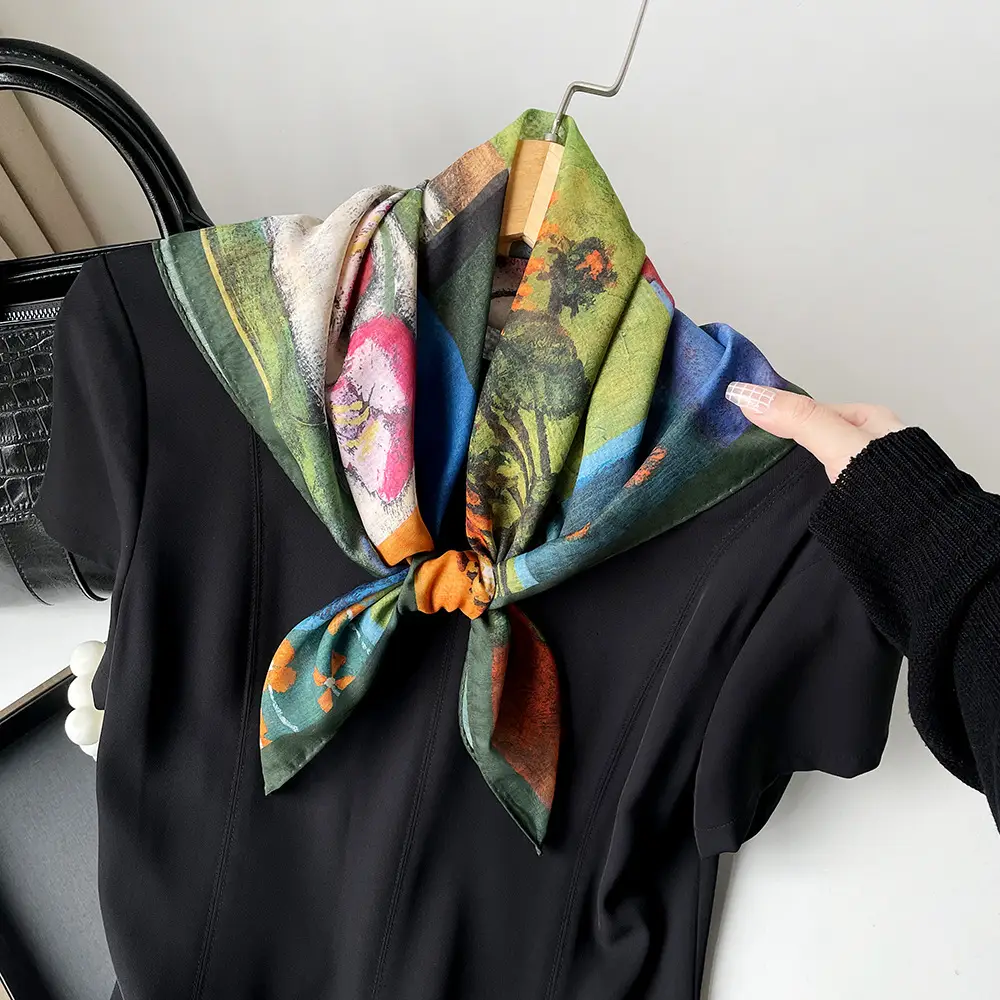Silk Scarf with Retro Print for Women Autumn Winter - Image 12