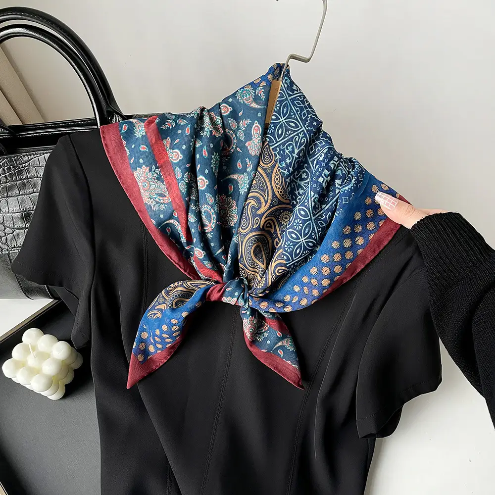 Silk Scarf with Retro Print for Women Autumn Winter - Image 14