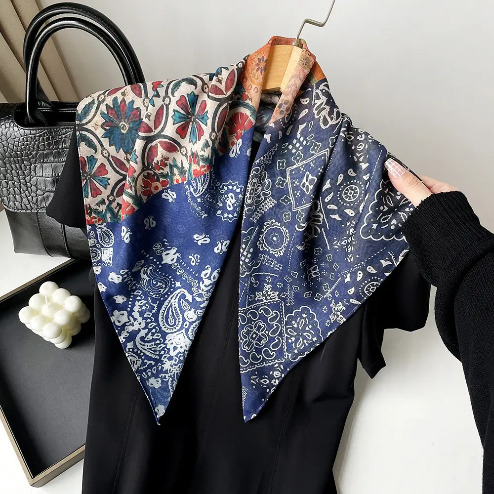 Silk Scarf with Retro Print for Women Autumn Winter - Image 15