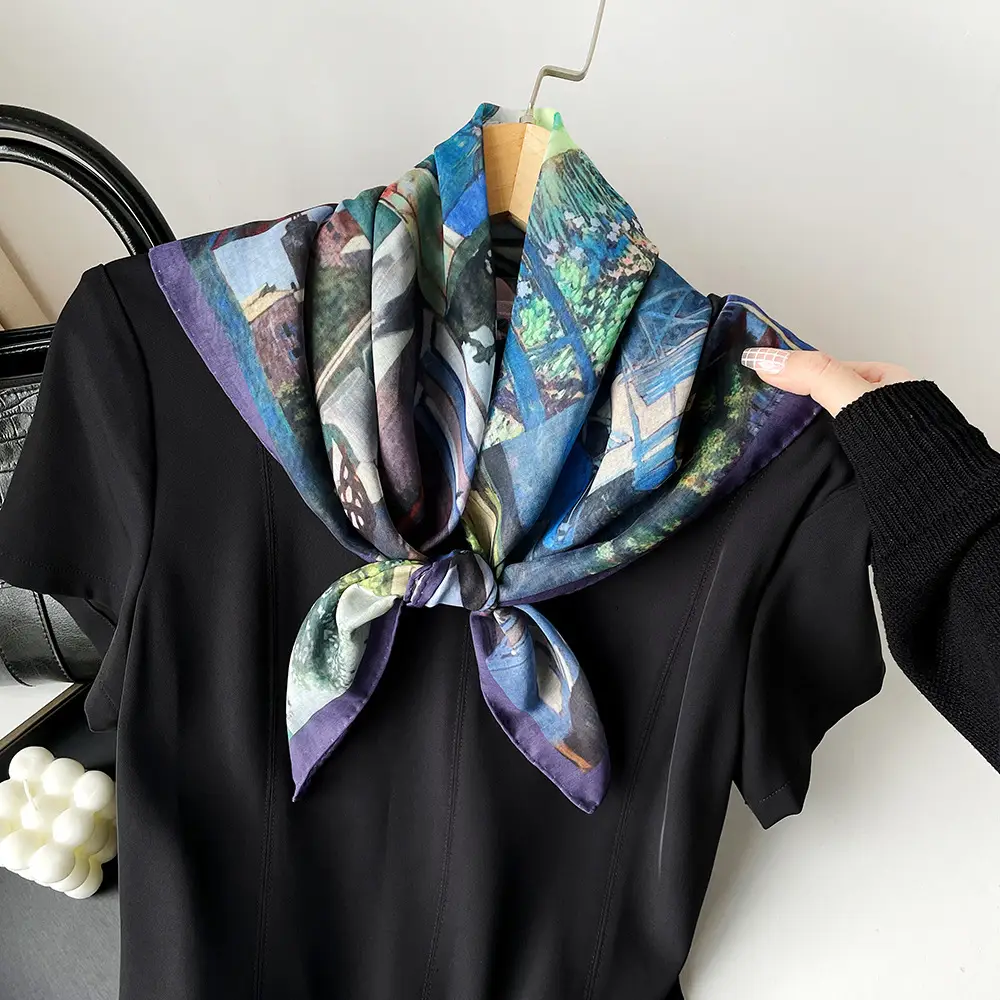 Silk Scarf with Retro Print for Women Autumn Winter - Image 17