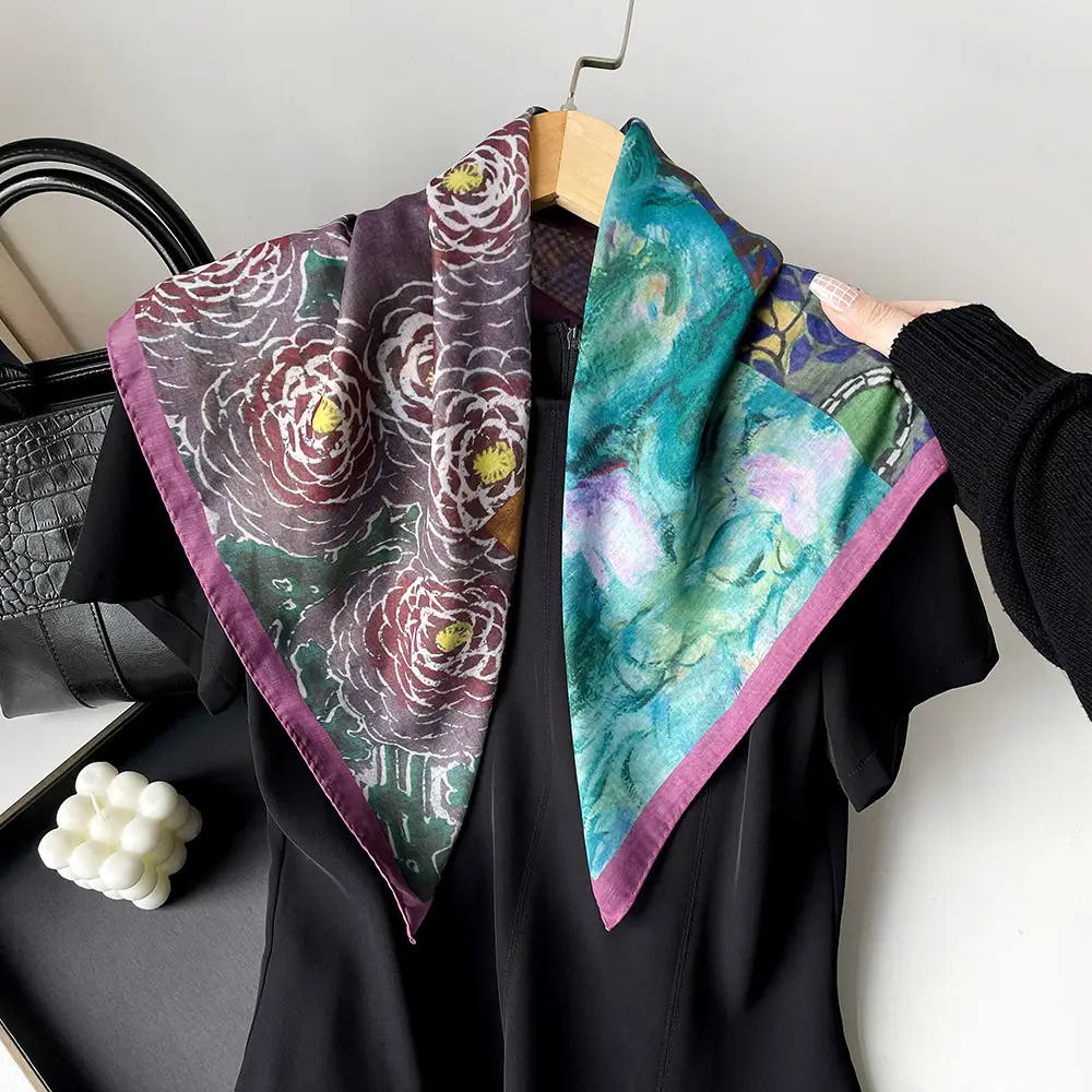 Silk Scarf with Retro Print for Women Autumn Winter - Image 18