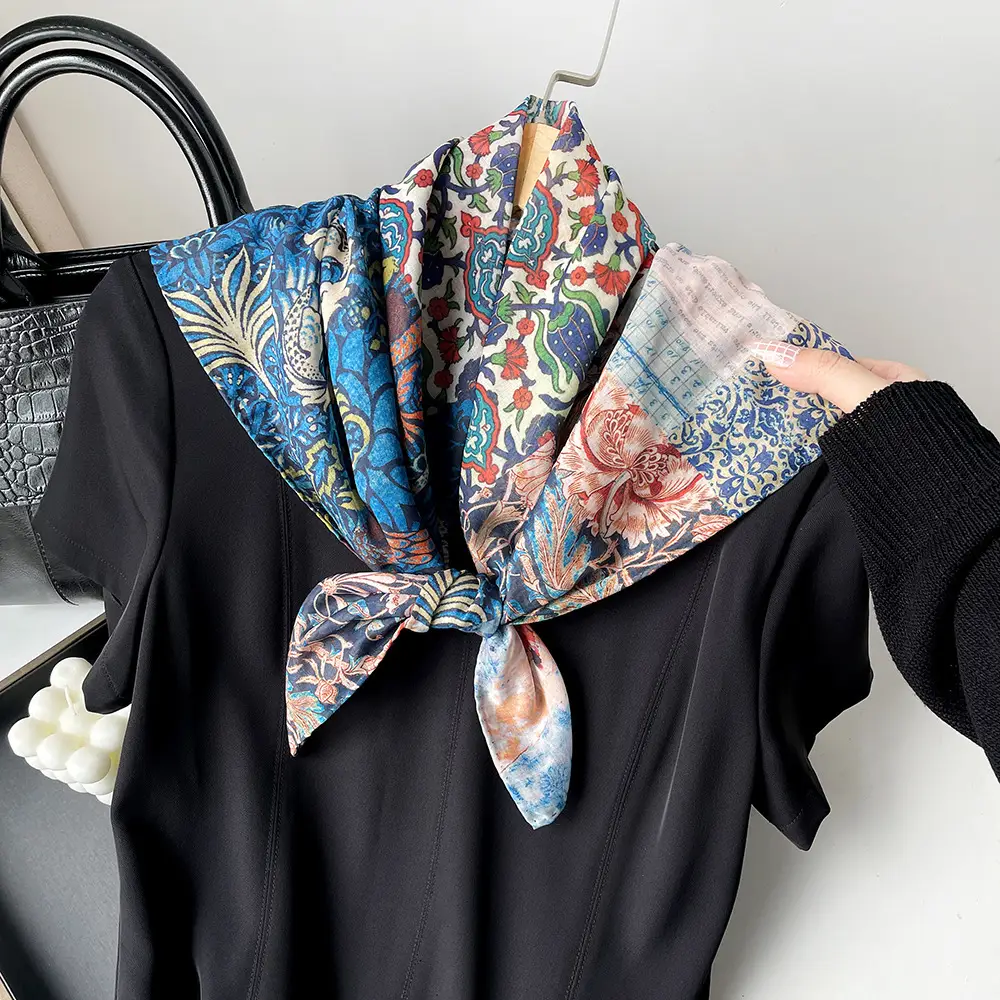 Silk Scarf with Retro Print for Women Autumn Winter - Image 19