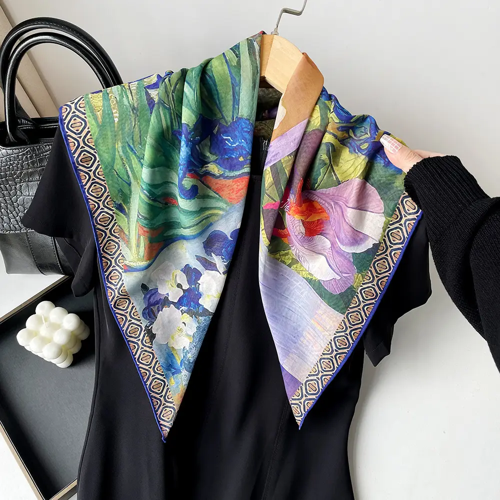 Silk Scarf with Retro Print for Women Autumn Winter - Image 20