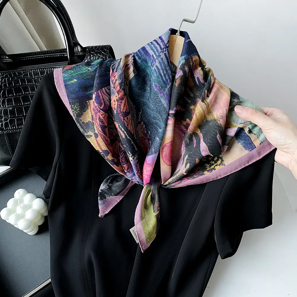 Silk Scarf with Retro Print for Women Autumn Winter - Image 22