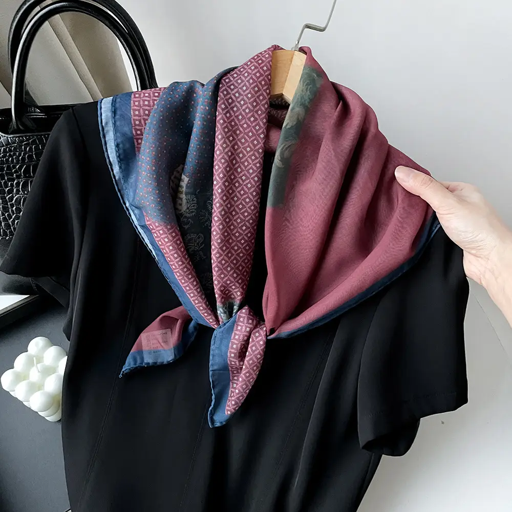 Silk Scarf with Retro Print for Women Autumn Winter - Image 23