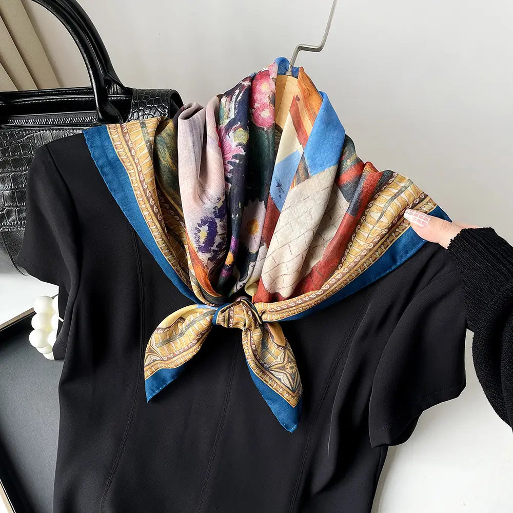 Silk Scarf with Retro Print for Women Autumn Winter - Image 3