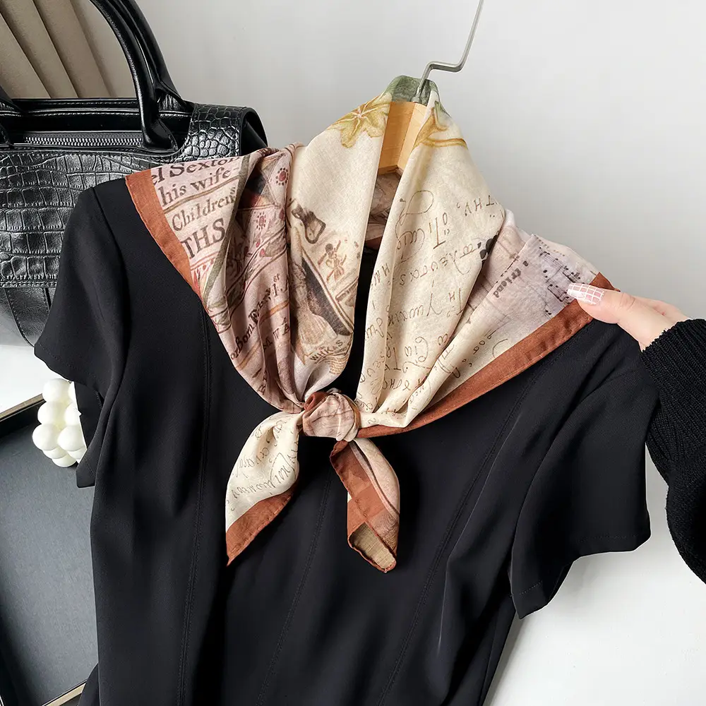 Silk Scarf with Retro Print for Women Autumn Winter - Image 4