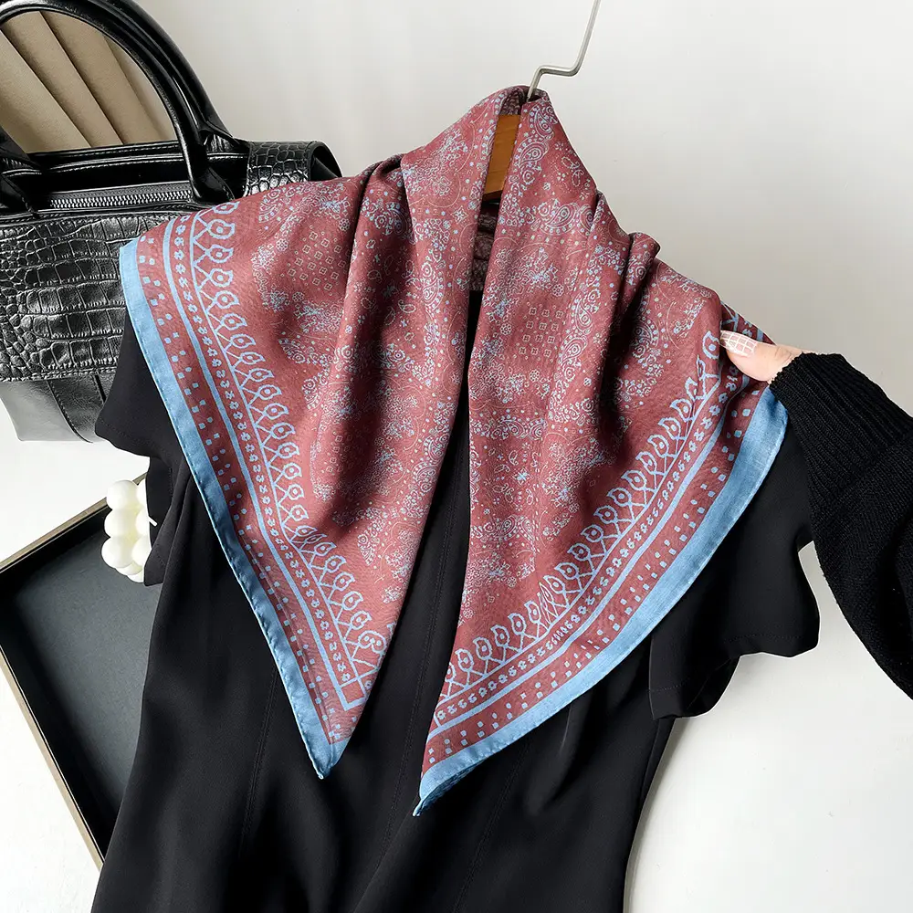 Silk Scarf with Retro Print for Women Autumn Winter - Image 5