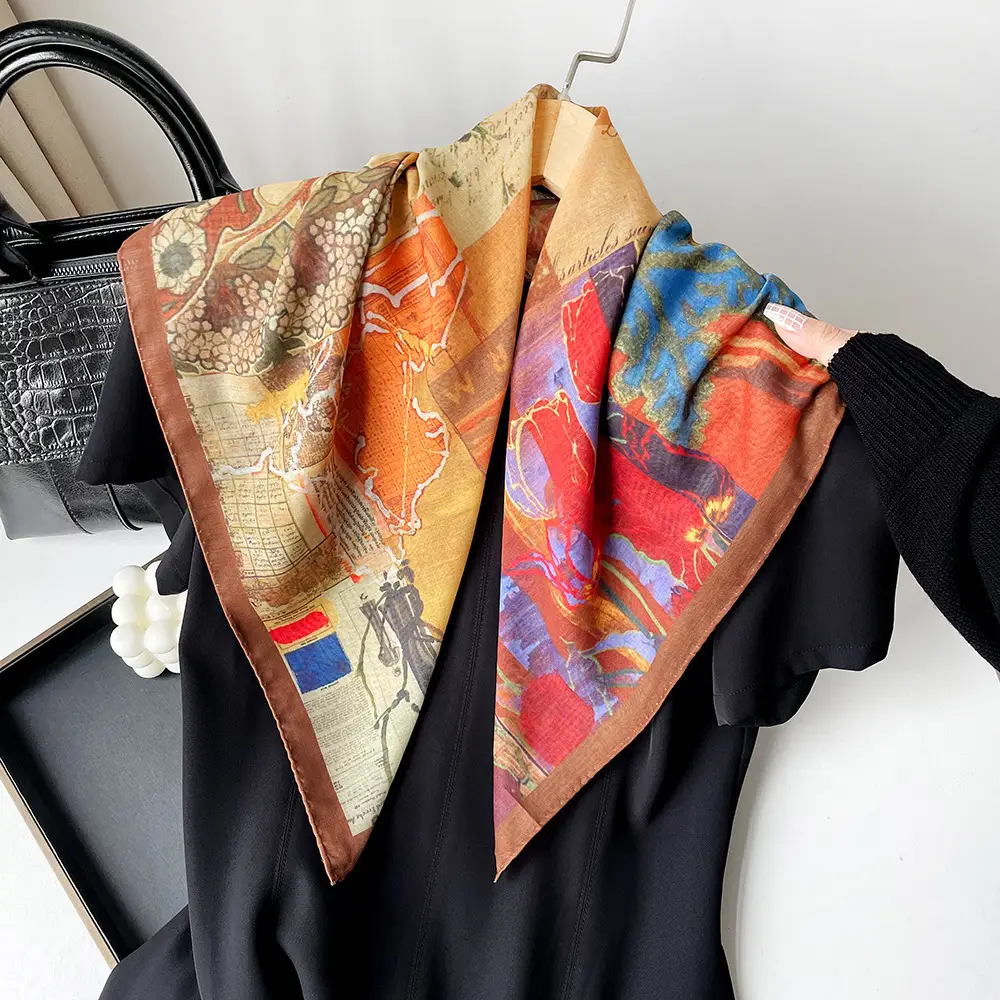 Silk Scarf with Retro Print for Women Autumn Winter - Image 6