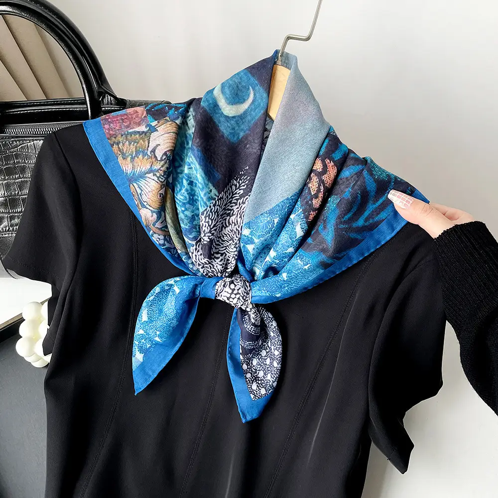 Silk Scarf with Retro Print for Women Autumn Winter - Image 7