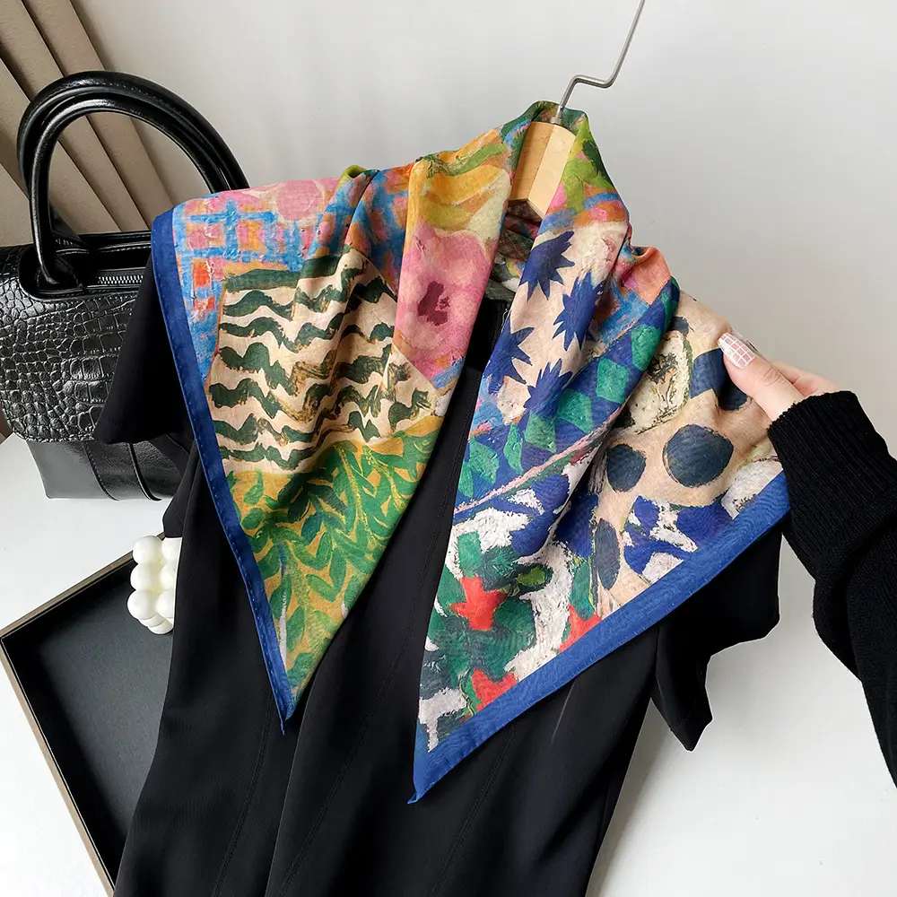 Silk Scarf with Retro Print for Women Autumn Winter - Image 8