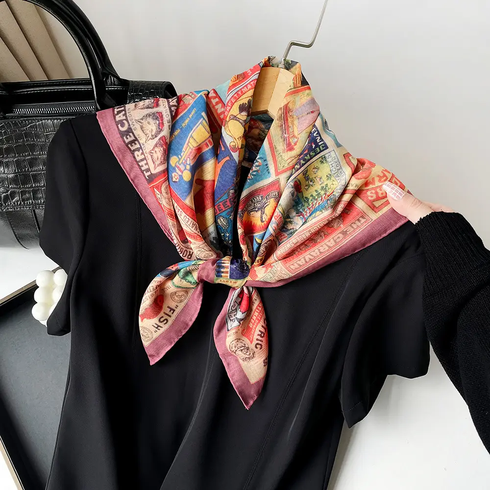 Silk Scarf with Retro Print for Women Autumn Winter - Image 9