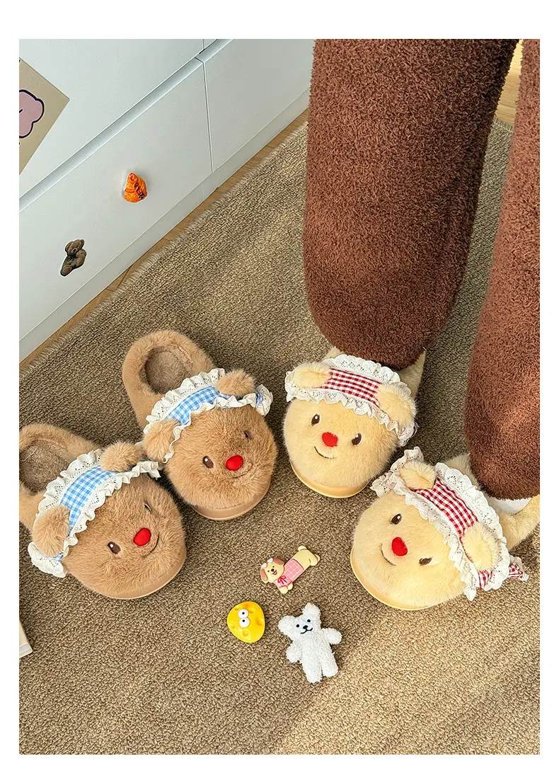 Qidan Shoe Factory Cartoon Cotton Slippers Women's Cute Bear Home Indoor Plush Warm Anti-Slip Furry Slippers Women — feature 3