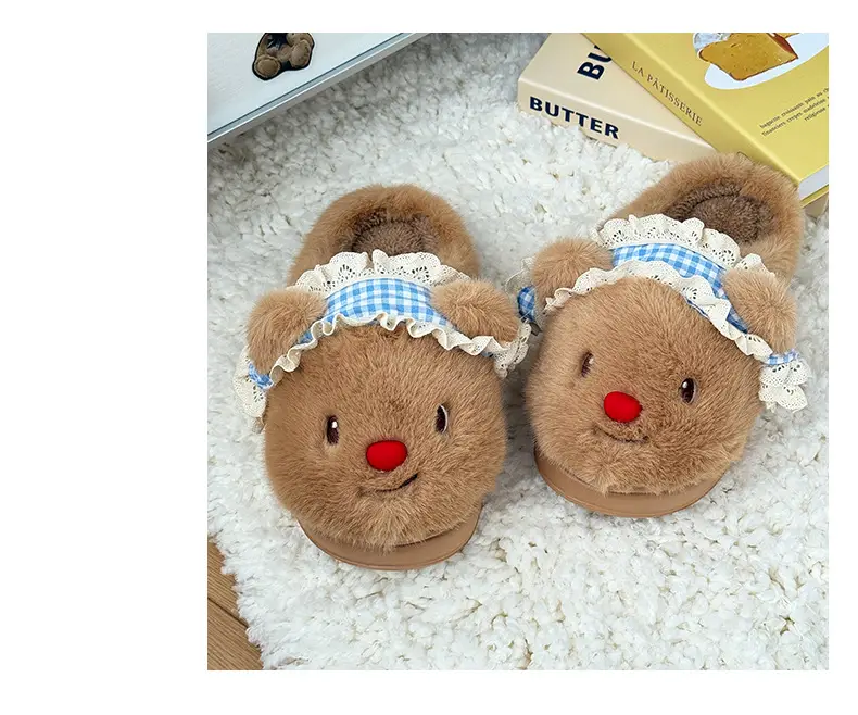Qidan Shoe Factory Cartoon Cotton Slippers Women's Cute Bear Home Indoor Plush Warm Anti-Slip Furry Slippers Women — feature 4