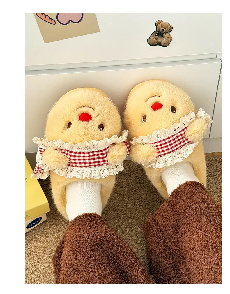 Qidan Shoe Factory Cartoon Cotton Slippers Women's Cute Bear Home Indoor Plush Warm Anti-Slip Furry Slippers Women — feature 6