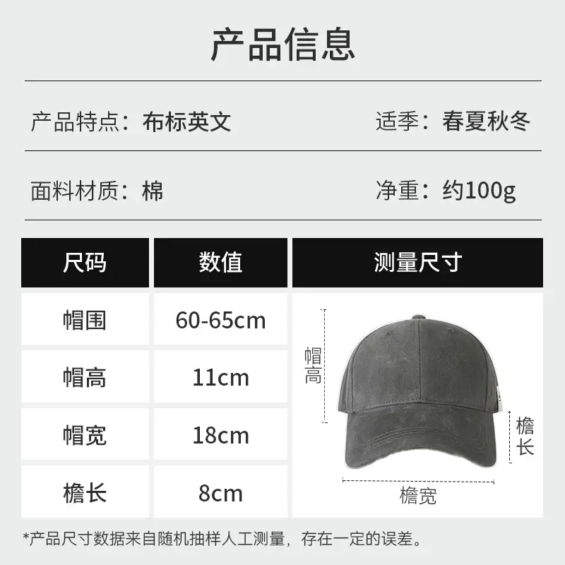 Men Baseball Cap Deep Gray Patch Label Large Circumference - Image 8