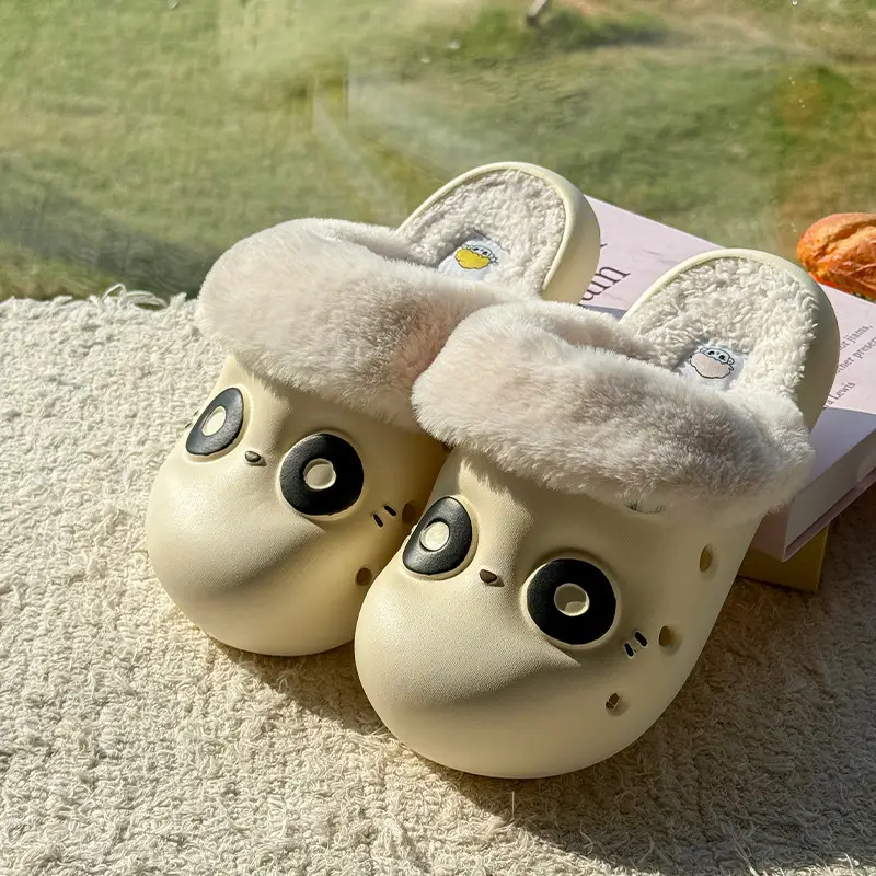 Big Eyes Cotton Slippers for Women in Autumn and Winter Waterproof and Non-Slip Home Cotton Shoes Indoor Fleece-Lined Warm Thick-Soled Cute Slippers - Image 5
