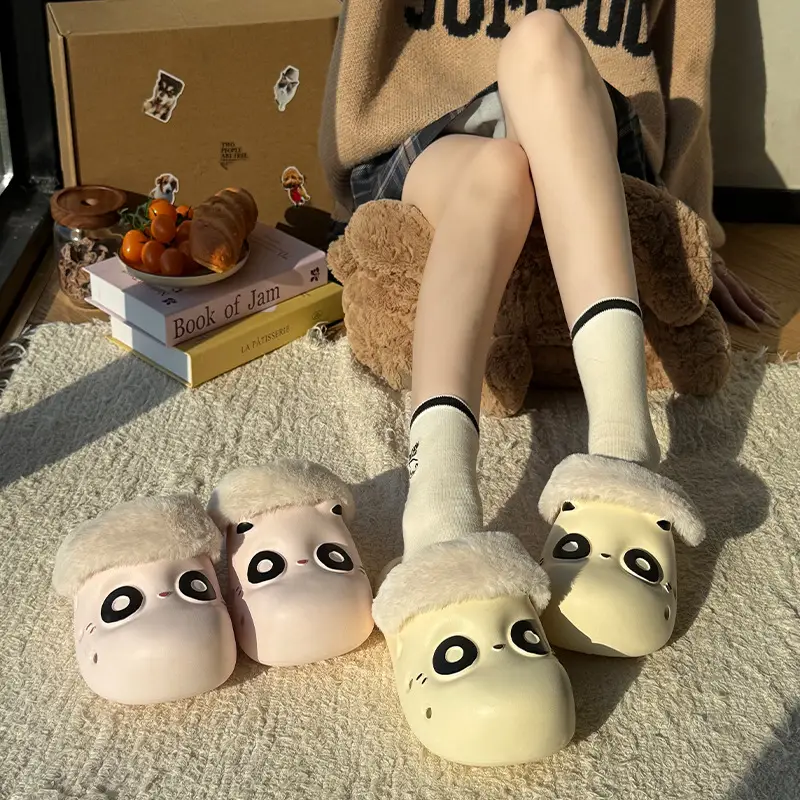 Big Eyes Cotton Slippers for Women in Autumn and Winter Waterproof and Non-Slip Home Cotton Shoes Indoor Fleece-Lined Warm Thick-Soled Cute Slippers - Image 6