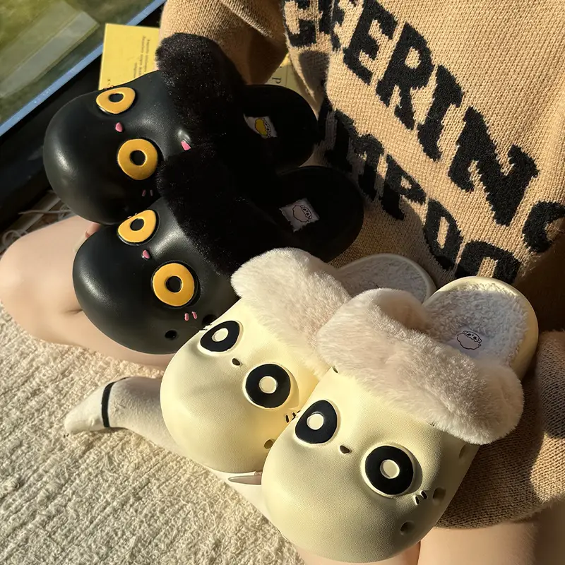 Big Eyes Cotton Slippers for Women in Autumn and Winter Waterproof and Non-Slip Home Cotton Shoes Indoor Fleece-Lined Warm Thick-Soled Cute Slippers - Image 7