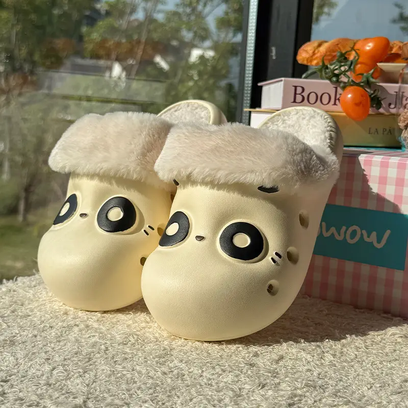 Big Eyes Cotton Slippers for Women in Autumn and Winter Waterproof and Non-Slip Home Cotton Shoes Indoor Fleece-Lined Warm Thick-Soled Cute Slippers - Image 3